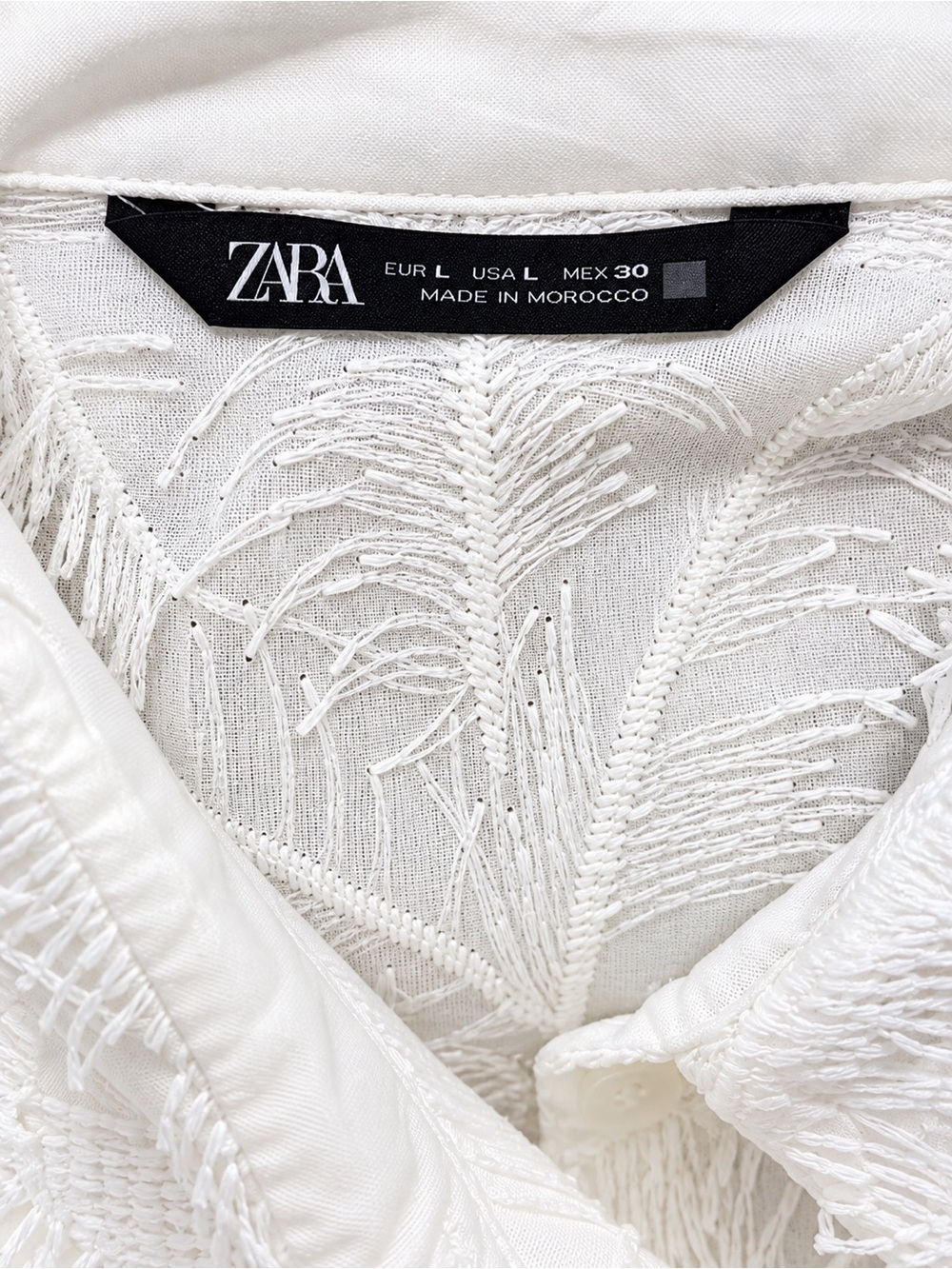 Zara White Fringed Textured Button-Up Shirt  NWOT - Picture 7 of 7